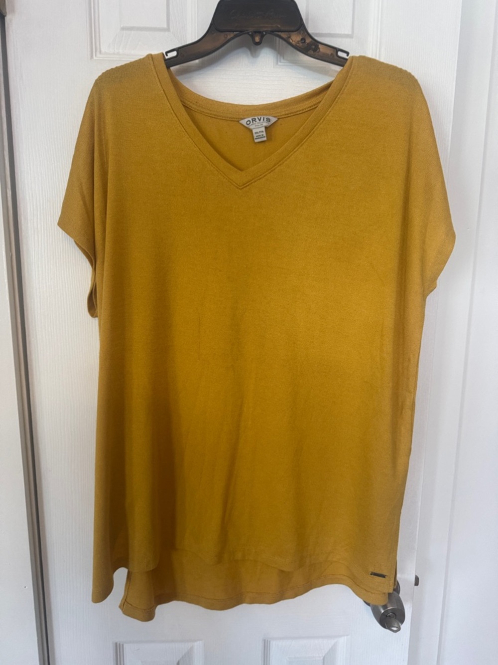 Orvis Mustard V-Neck Short Sleeve Tee